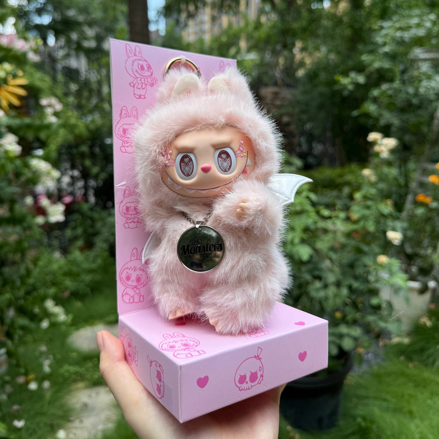 Pink Butterfly Bear Labubu – Artist Custom Plush Toy Handmade from Authentic V1 Macaron Series Doll
